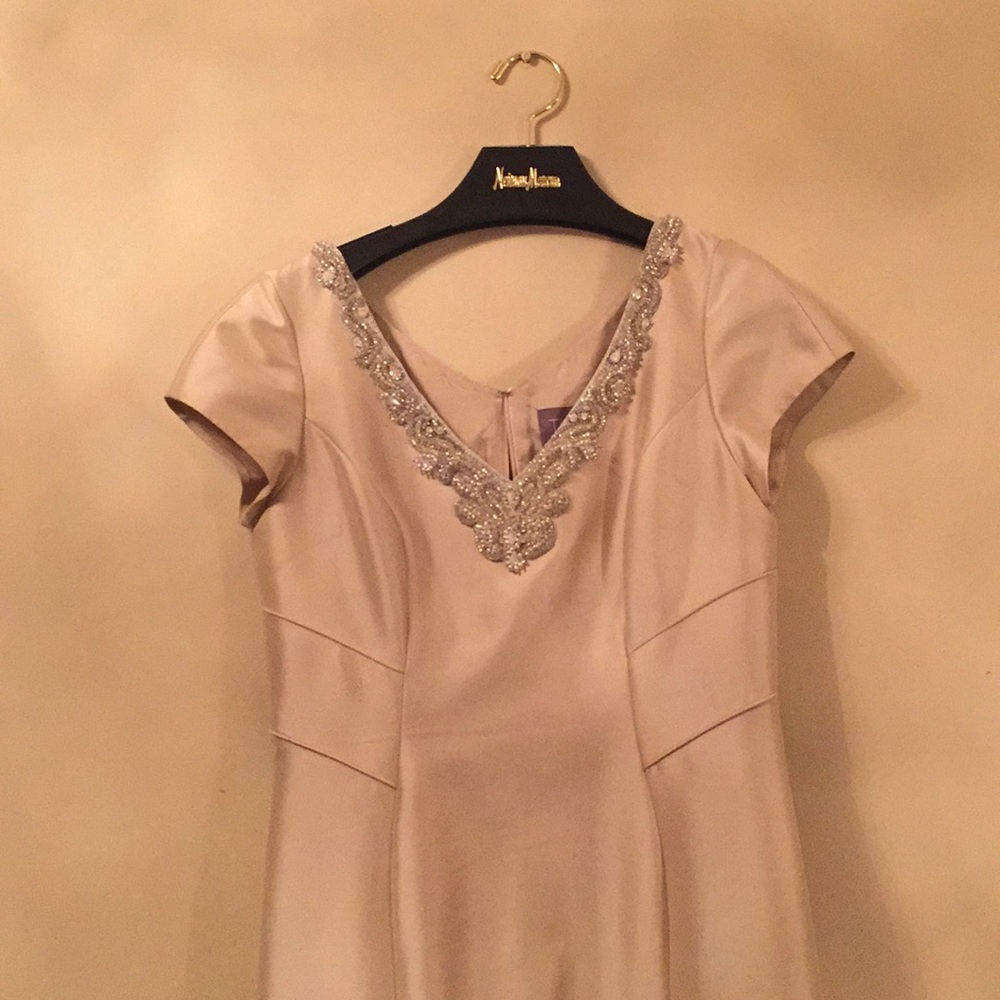 Theia Beige Couture Dress with Beads Size 12